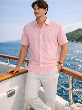 Banana Republic   Men's   Short Sleeve Cotton   Button Down Slim Fit 17-17 1/2